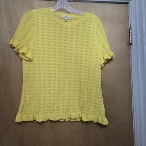 Me By Jenny Garth Yellow Ruffle Short-Sleeve Knit Top